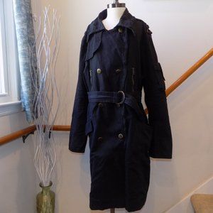 B's CLOSET Black Trench Coat Double Breasted Plus Size 2X/2T